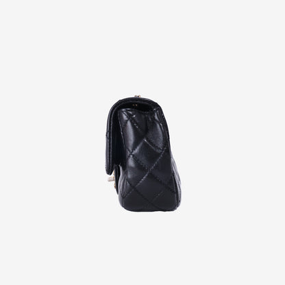 Chanel Mini Rectangular Classic Flap Chain Bag in Black Quilted Lambskin Leather with Gold Hardware