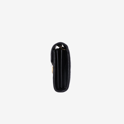 Gucci GG Marmont Wallet on Chain in Black Matelassé Lambskin Leather with Gold Hardware