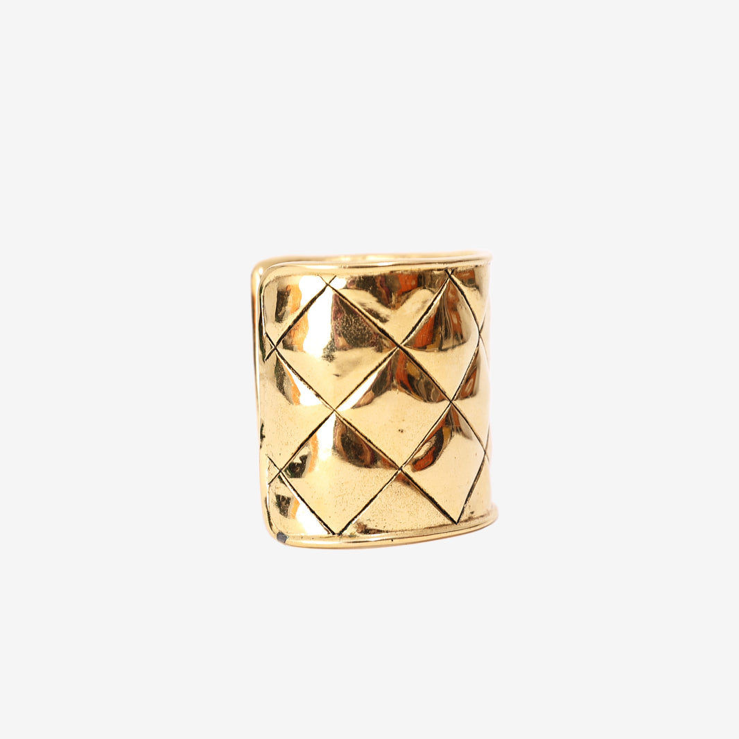 Chanel Vintage Quilted Cuff Bracelet in Gold-Tone Metal (Circa 1980) back view
