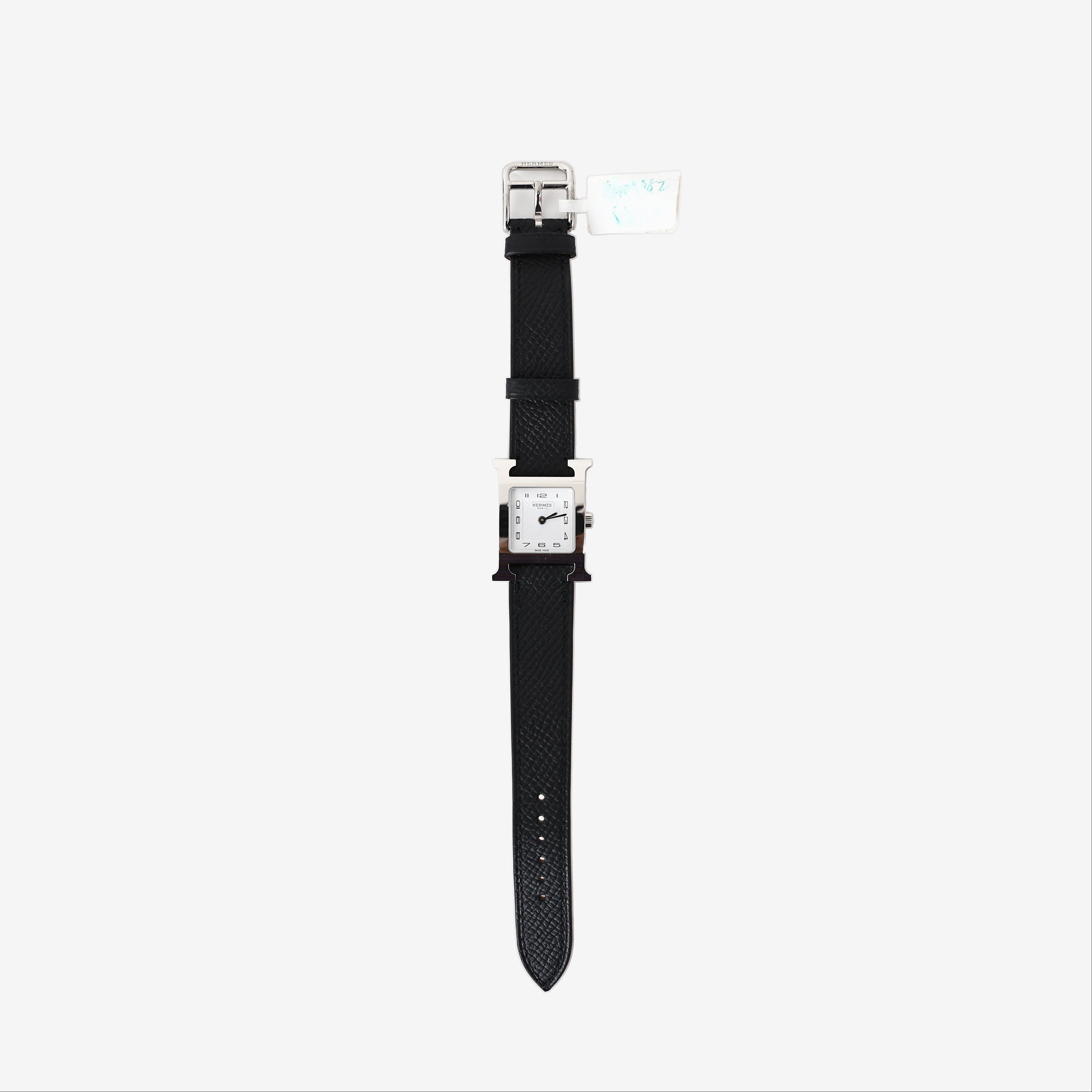Hermès Heure H Watch in Noir Calfskin Leather front view