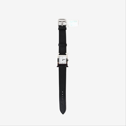 Hermès Heure H Watch in Noir Calfskin Leather front view