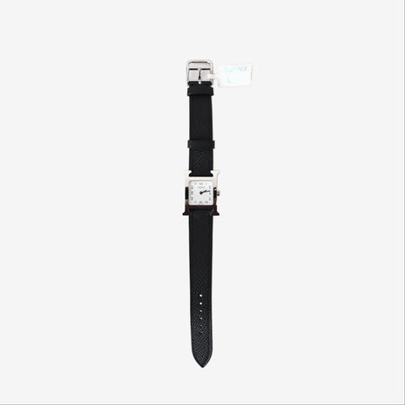 Hermès Heure H Watch in Noir Calfskin Leather front view
