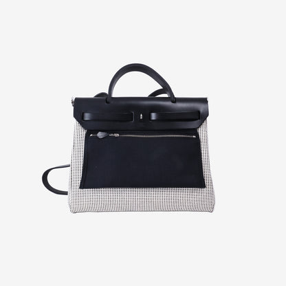 Hermès Herbag Zip 31 in Black/White Quadrille Canvas and Vache Hunter Leather with Palladium-Plated Hardware