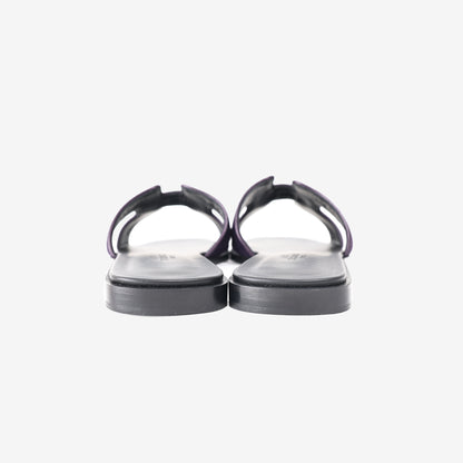 Hermès Oran Flat Sandals in Violet Foncé with Black Calfskin Leather Soles (Size 37.5)
