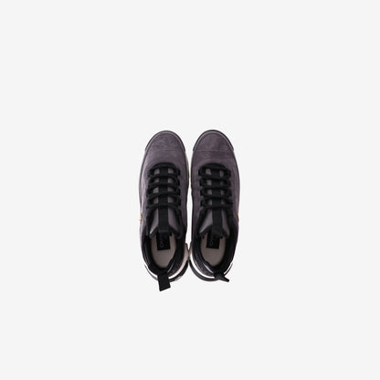 Chanel 23K CC Logo Sneakers in Grey and Black Suede with Gold Logo Detail (Size 41.5)
