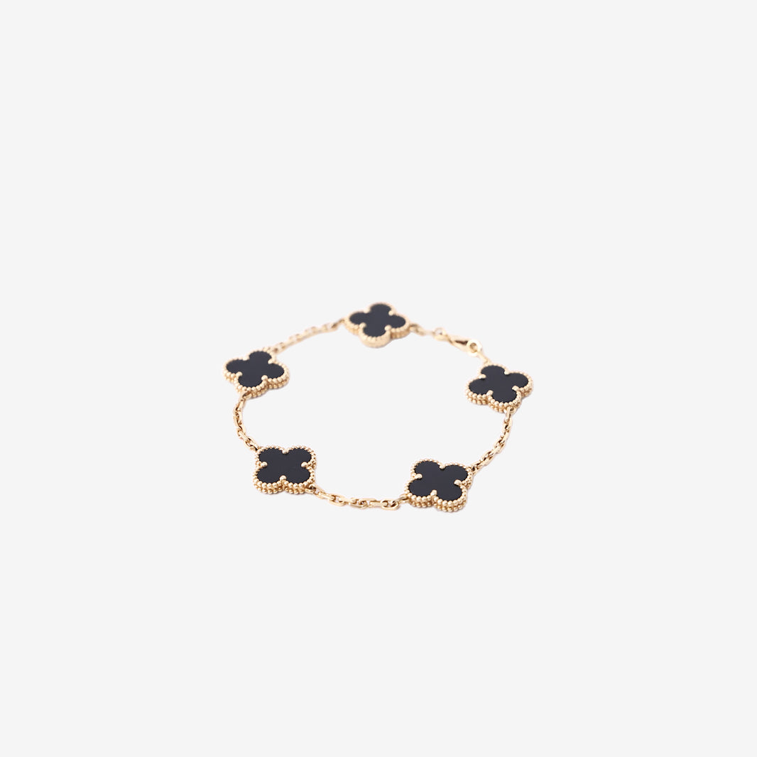 Van Cleef & Arpels Vintage Alhambra 5 Motif Bracelet in Yellow Gold & Onyx