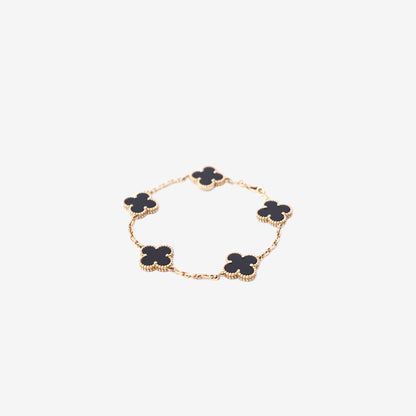 Van Cleef & Arpels Vintage Alhambra 5 Motif Bracelet in Yellow Gold & Onyx