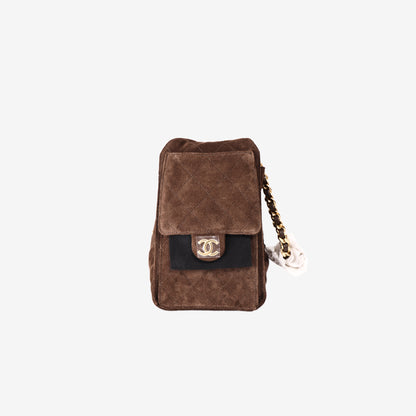 Chanel 26K 25 Hobo Bag Small in Brown Suede with Gold Hardware