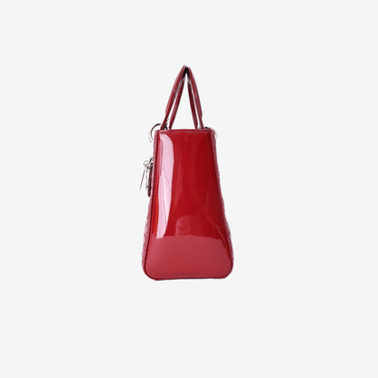Dior Lady Dior Medium Bag in Cherry Red Patent Cannage Leather with Silver Hardware