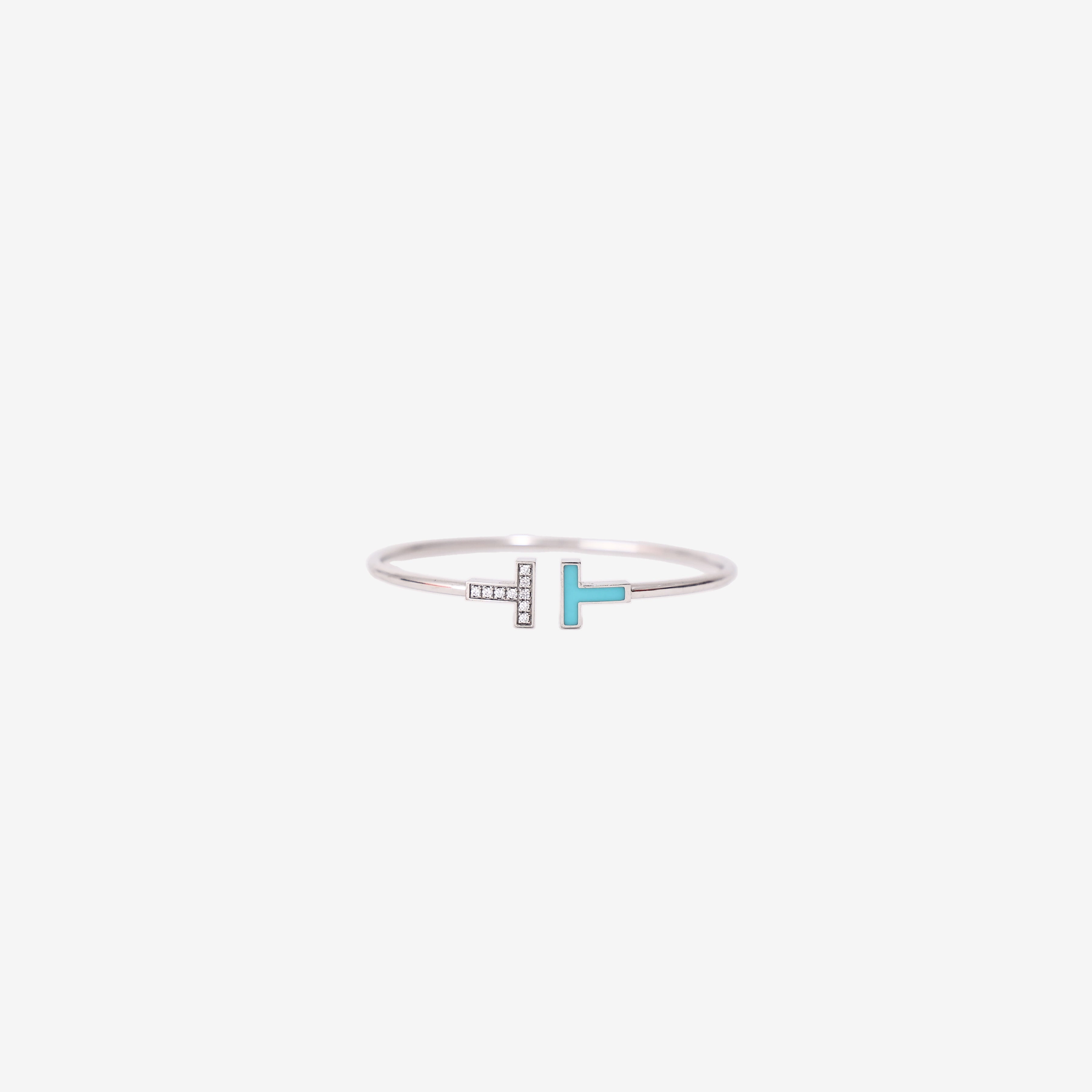 Tiffany & Co. T Wire Bracelet in 18k White Gold with Turquoise and Diamonds front view