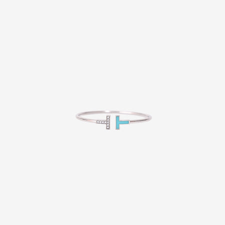 Tiffany & Co. T Wire Bracelet in 18k White Gold with Turquoise and Diamonds front view
