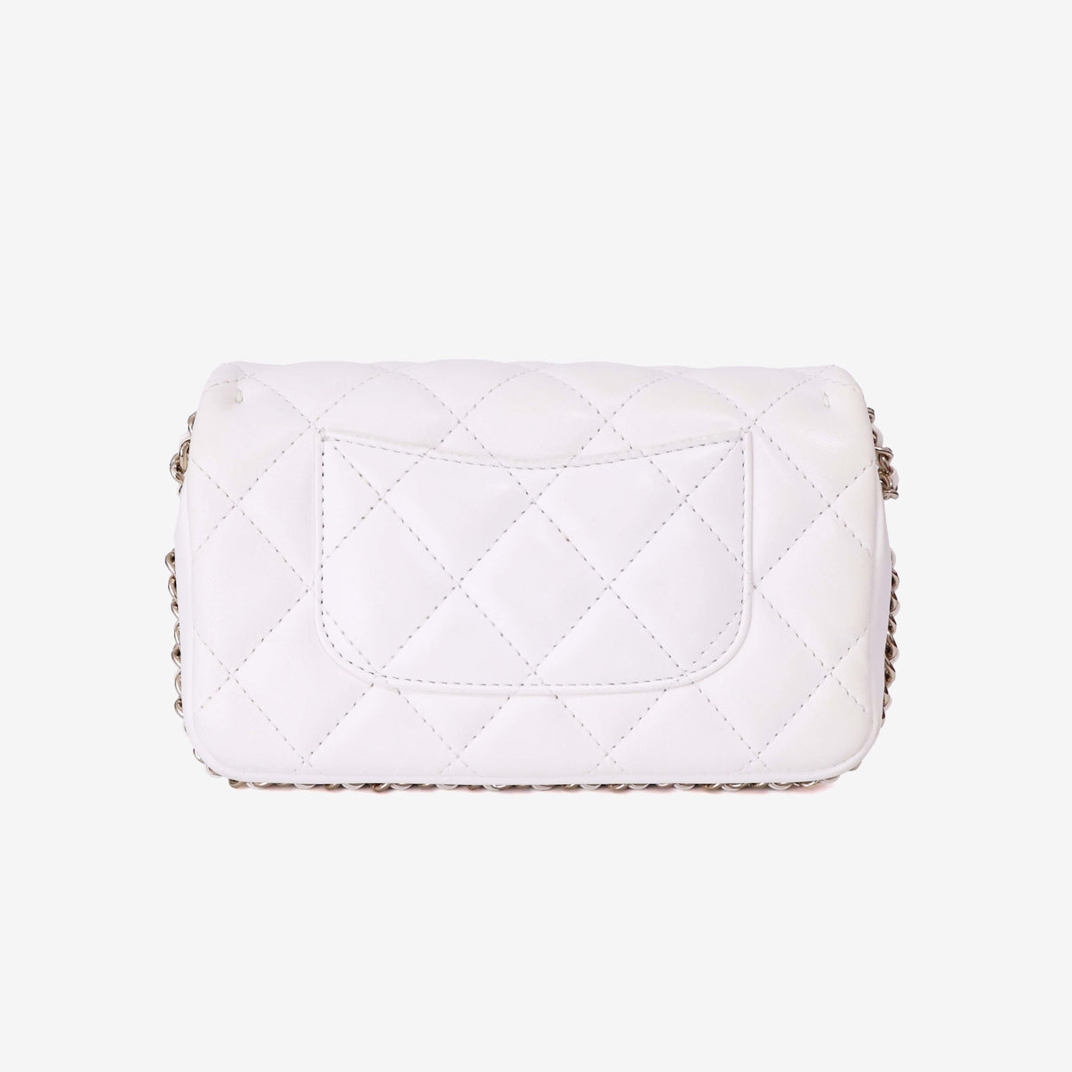 Chanel Pearl Crush Flap Bag in White Calfskin Leather with Gold Hardware back view