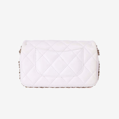 Chanel Pearl Crush Flap Bag in White Calfskin Leather with Gold Hardware back view