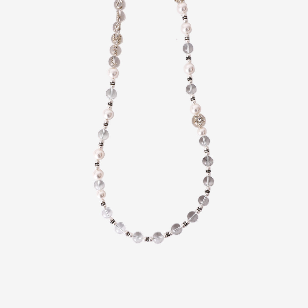 Chanel Resin Pearl Crystal Flora On Ice Long Necklace in Golden Pearly White