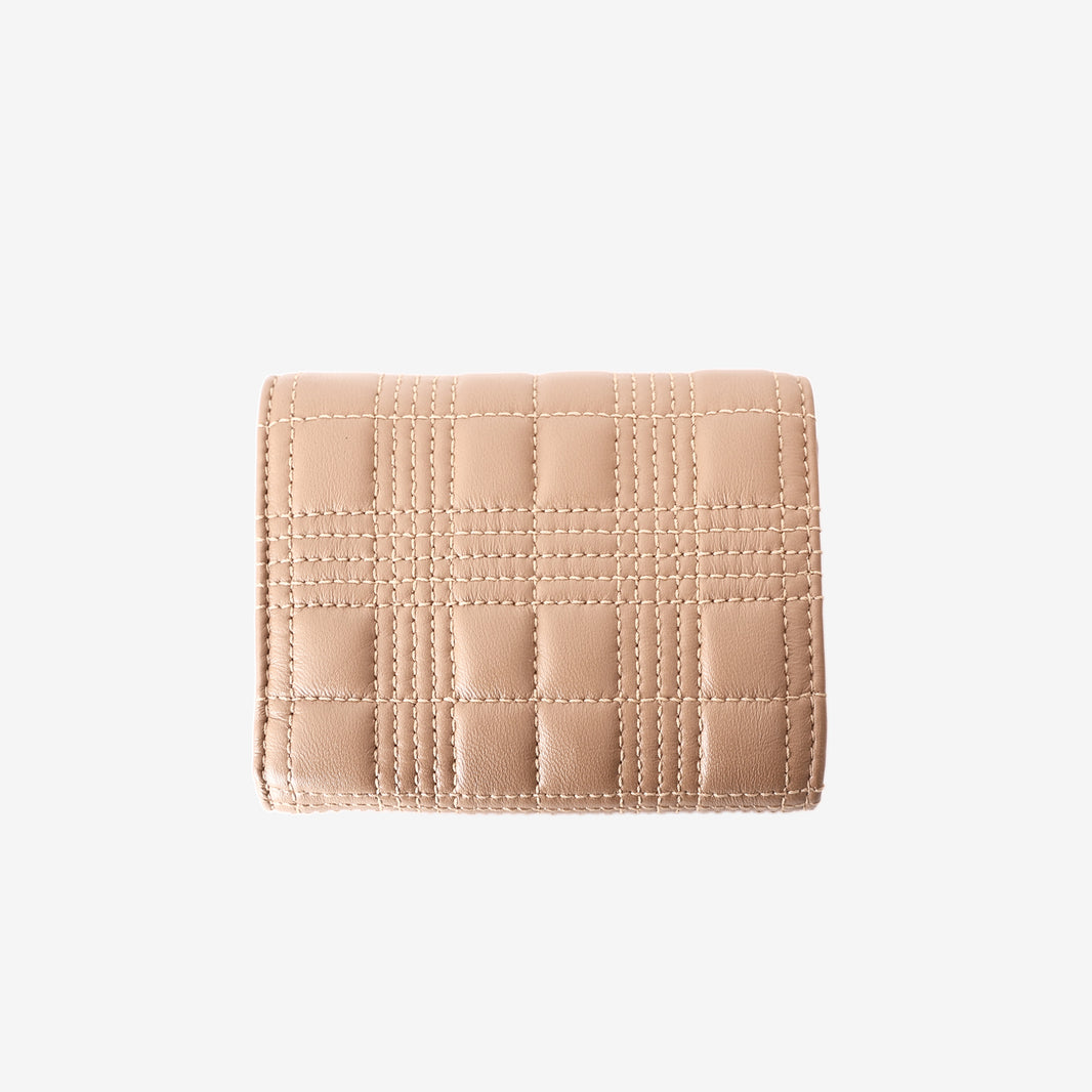 Burberry Trifold Wallet in Beige Quilted Sheepskin Leather with Gold Hardware