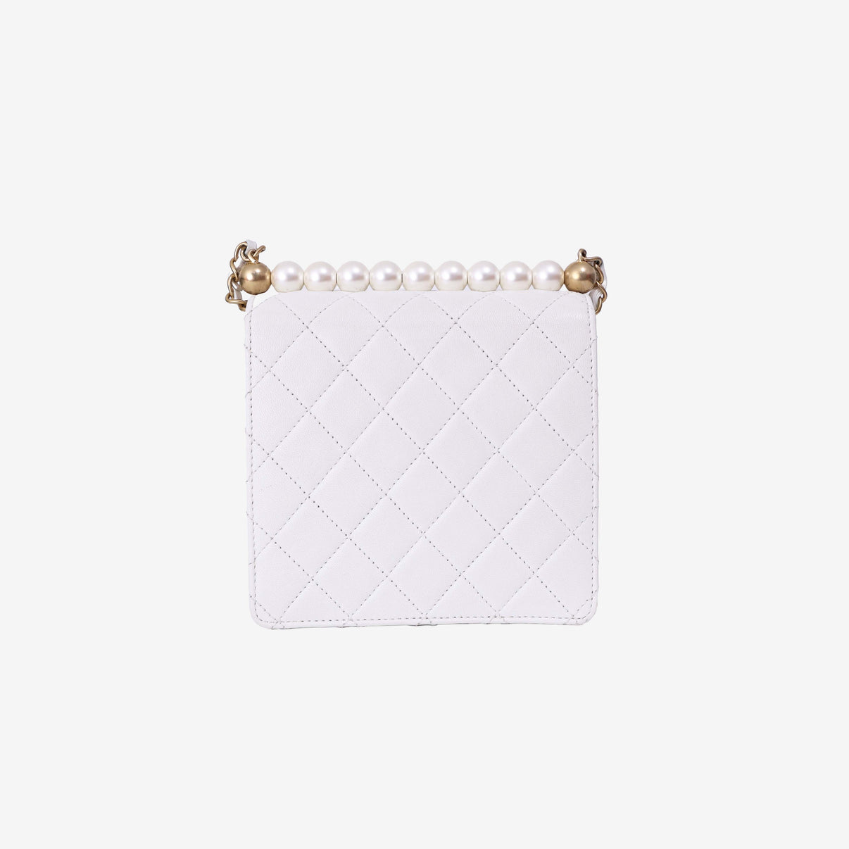 Chanel Classic Flap on Pearl Chain in White Lambskin with Gold Hardware back view