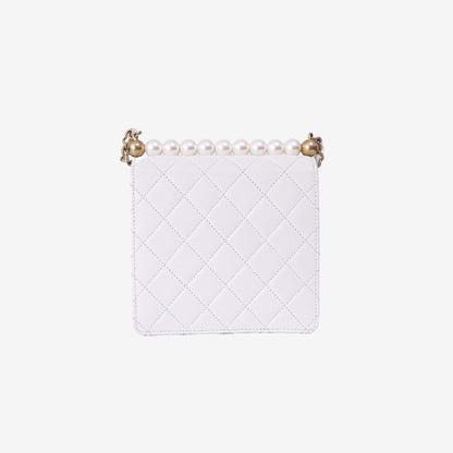 Chanel Classic Flap on Pearl Chain in White Lambskin with Gold Hardware back view