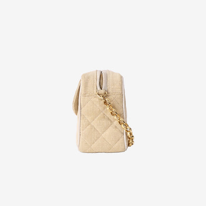 Chanel Classic Crossbody Bag in Beige Quilted Canvas with Gold Hardware