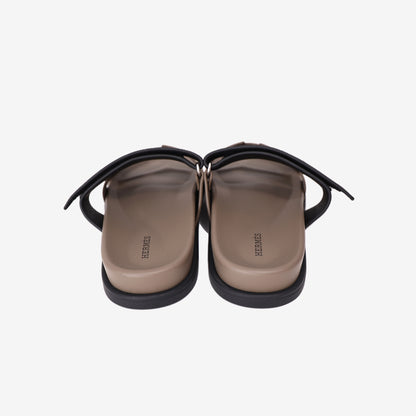 Hermès Chypre Techno-Sandals in Étoupe and Noir Suede Goatskin back view