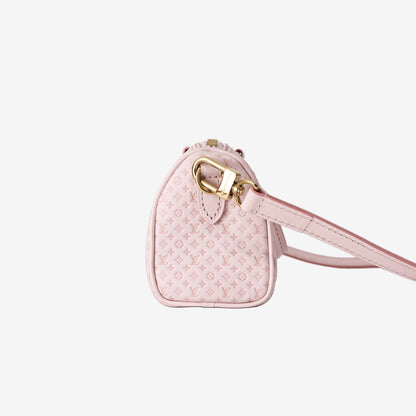 Louis Vuitton Nano Speedy Bag in Light Pink Monogram Embossed Leather with Gold Hardware