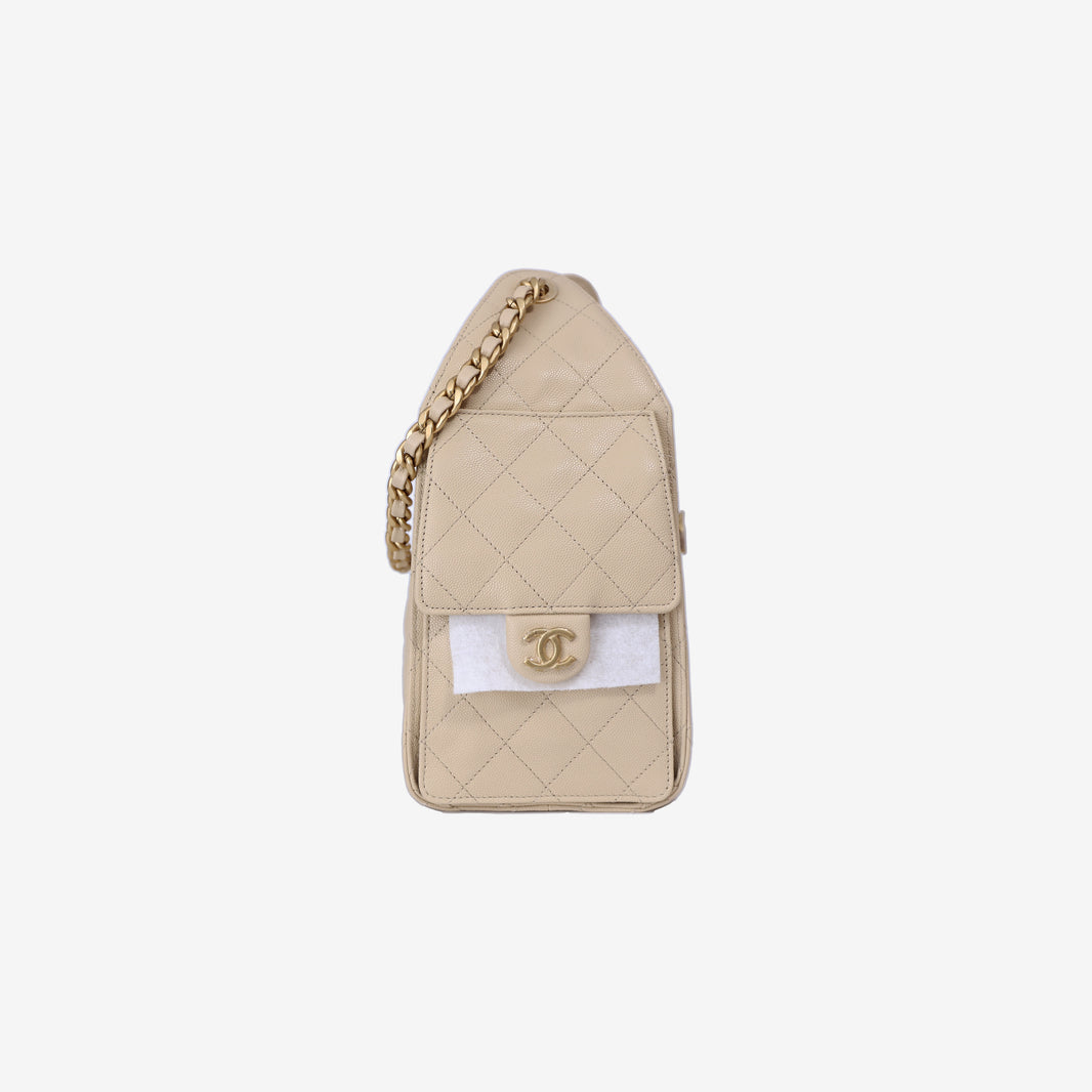 Chanel 25 Small Bag in Beige Calfskin Leather with Gold Hardware side view