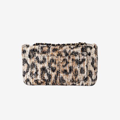 Chanel 26A Matthieu Blazy Maxi Flap Bag 32 in Leopard Print Tweed with Gold Hardware