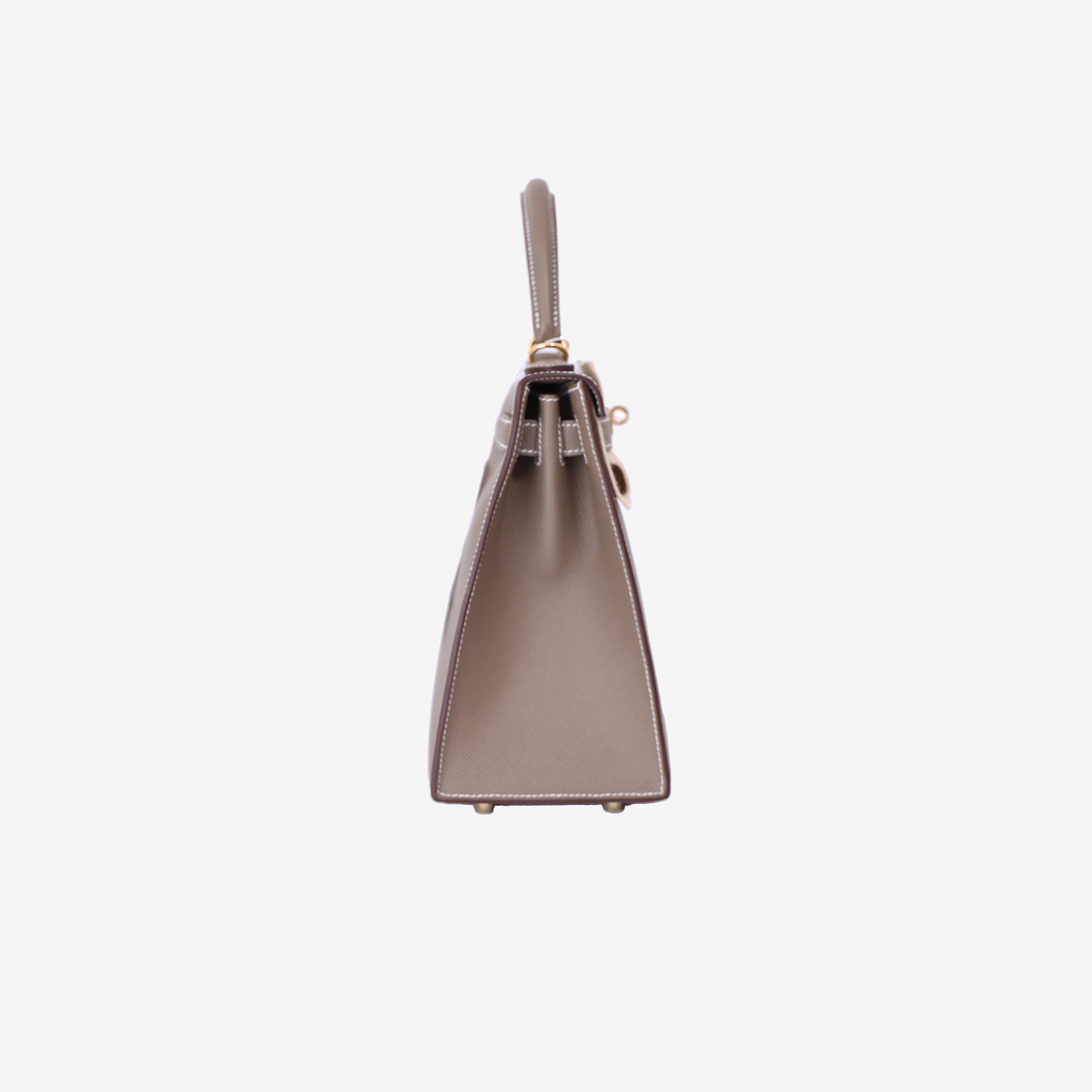 Hermès Kelly 28 in Etoupe Epsom Leather with Gold Hardware side view