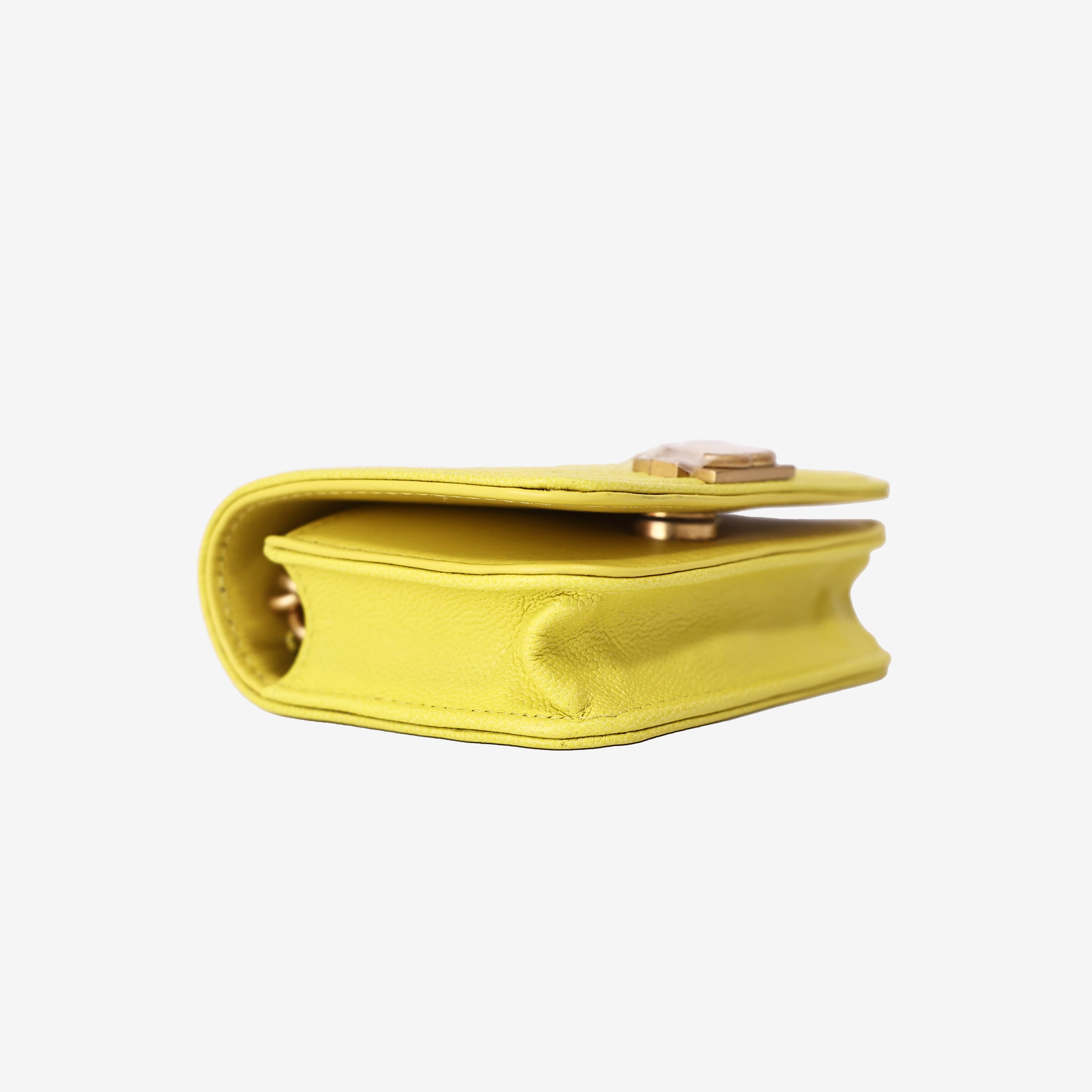 Chanel Chevron Quilted Belt Bag in Yellow Calfskin Leather with Gold Hardware bottom side view