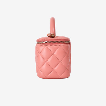 Chanel Quilted Top Handle Vanity Case in Pink Lambskin with Gold Hardware