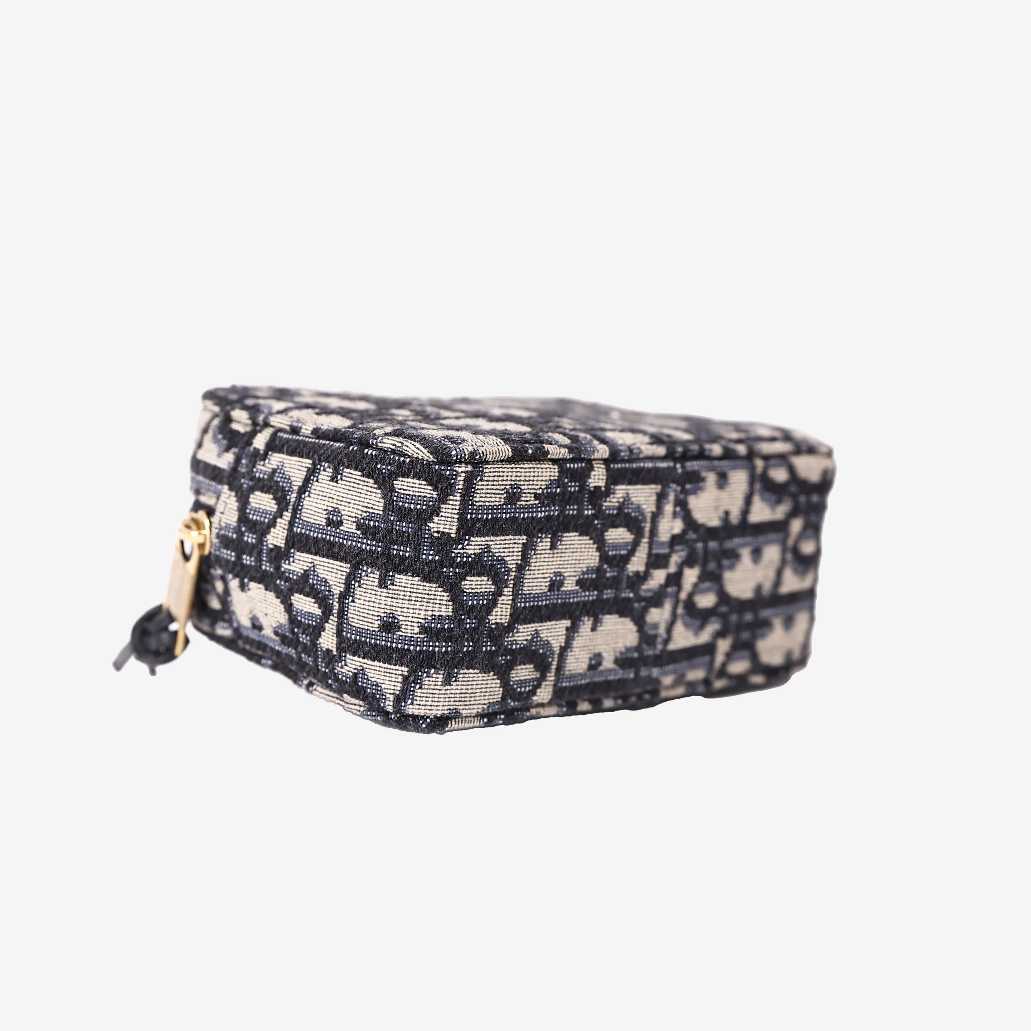 Dior Oblique Pouch in Navy and Beige Jacquard Canvas with Gold Hardware bottom side view