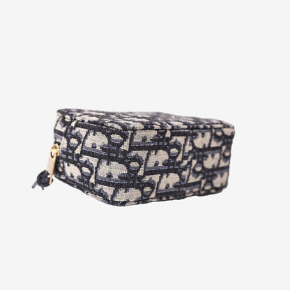 Dior Oblique Pouch in Navy and Beige Jacquard Canvas with Gold Hardware bottom side view