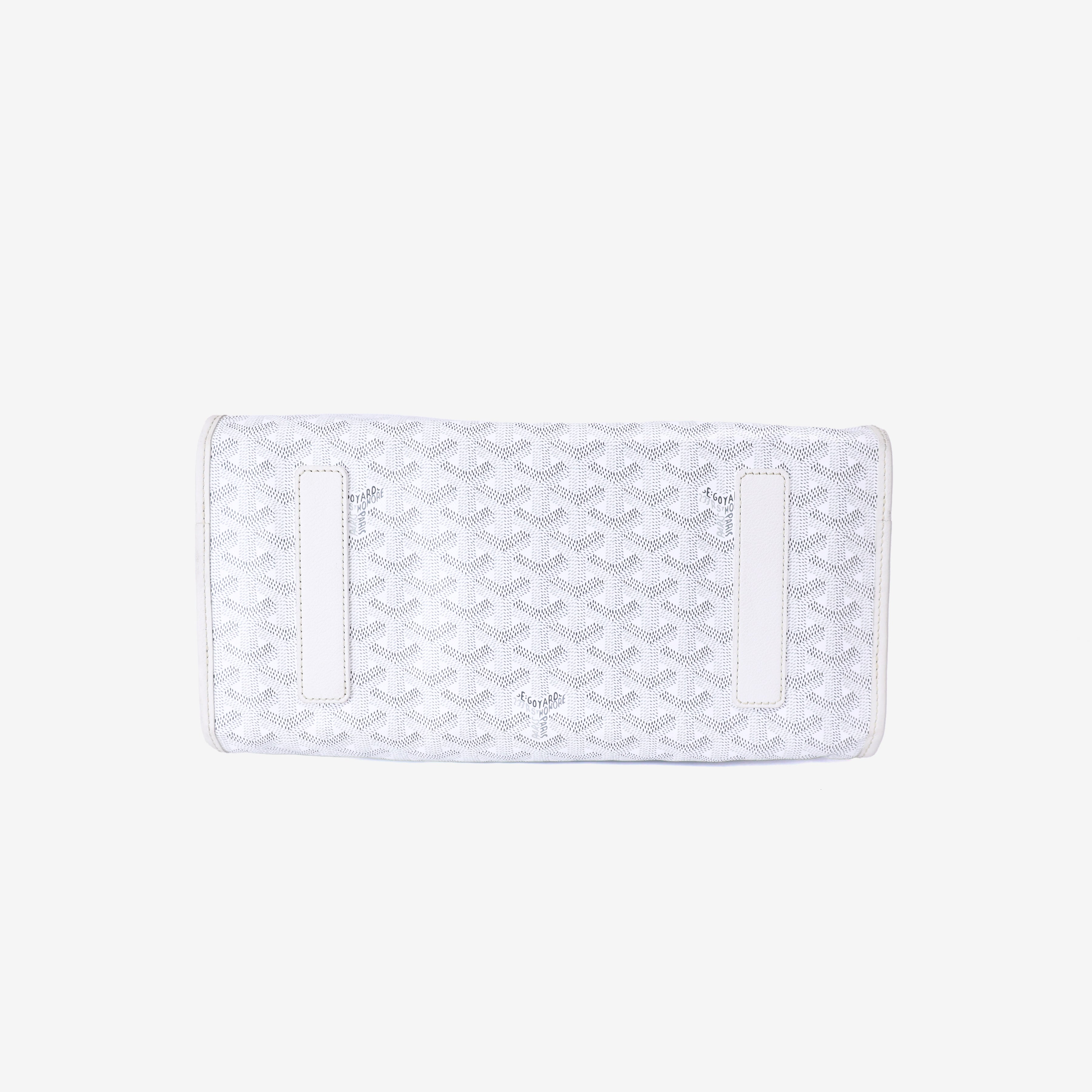 Goyard Saint Léger Backpack in White Goyardine Canvas with Chevroches Calfskin Trim with Silver Hardware bottom view