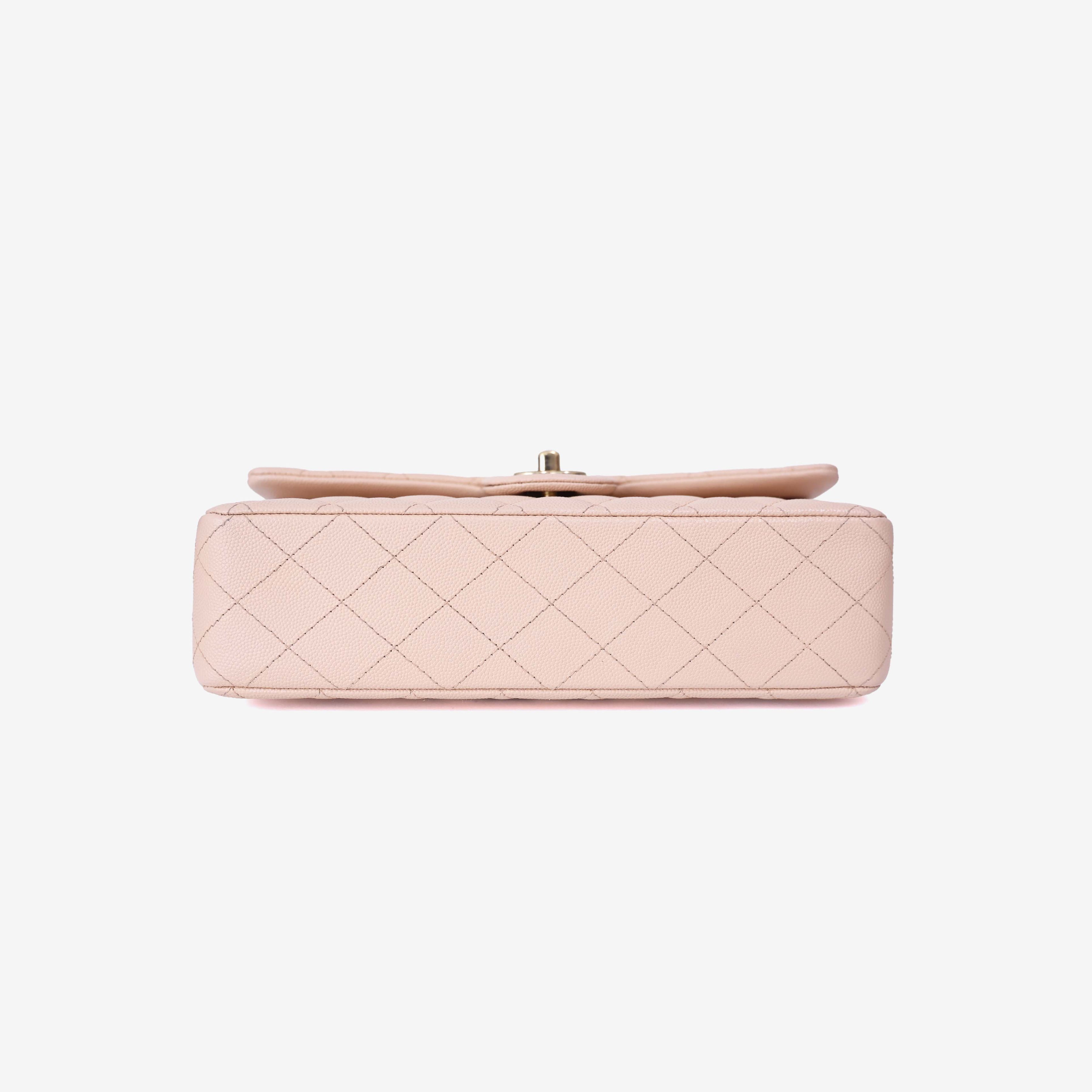 Chanel Classic Double Flap Medium Bag in Beige Clair Caviar Leather with Gold Hardware bottom view