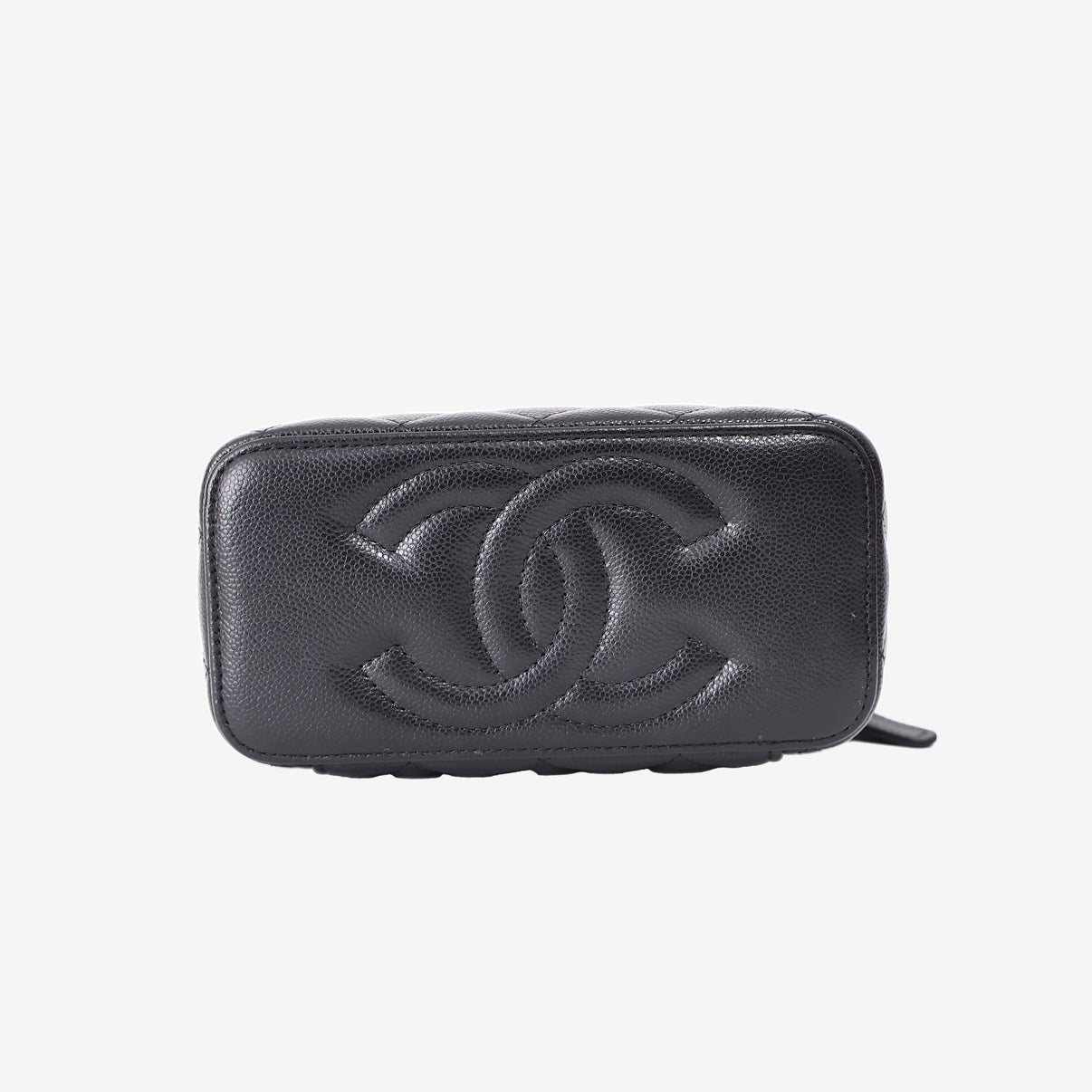 Chanel Small Vanity Case with Chain in Black Caviar Leather with Gold Hardware bottom view