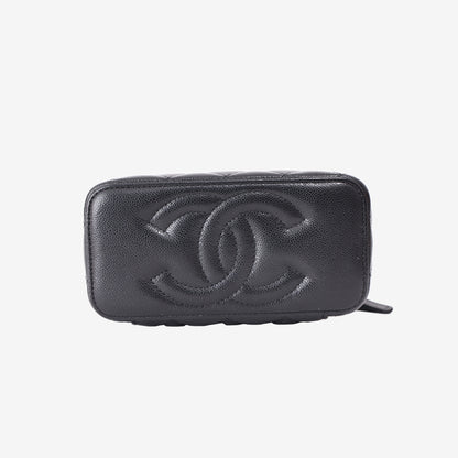 Chanel Small Vanity Case with Chain in Black Caviar Leather with Gold Hardware bottom view