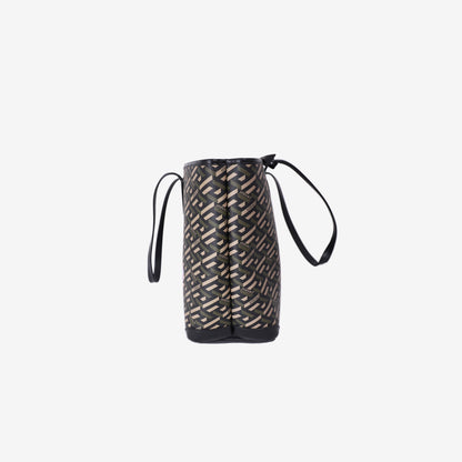 Versace La Greca Medusa Music Tote in Brown Coated Canvas and Calfskin Leather