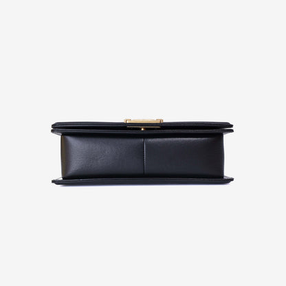 Chanel Boy Bag Medium in Black Caviar Leather with Gold Hardware bottom view