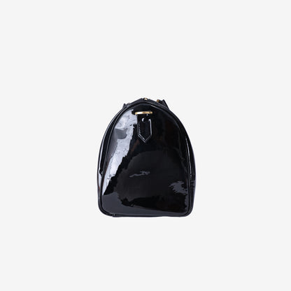 Chanel Vintage CC Boston Travel Bag in Black Patent Leather with Gold Hardware