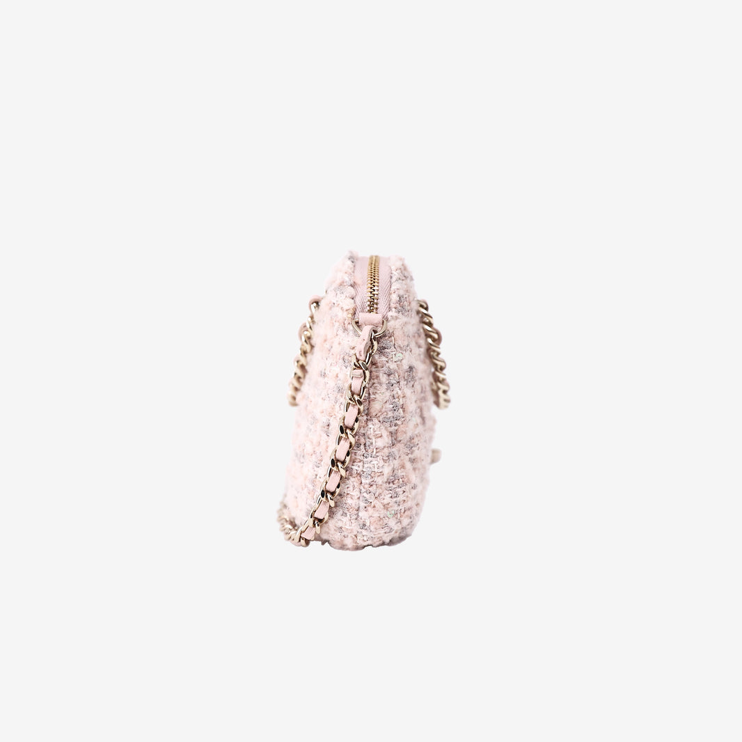 Chanel Fantasy Tweed Coco Clutch with Chain in Light Pink Tweed with Gold Hardware