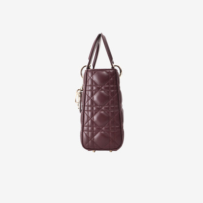 Christian Dior Lady Dior Small Bag in Burgundy Leather with Gold Hardware