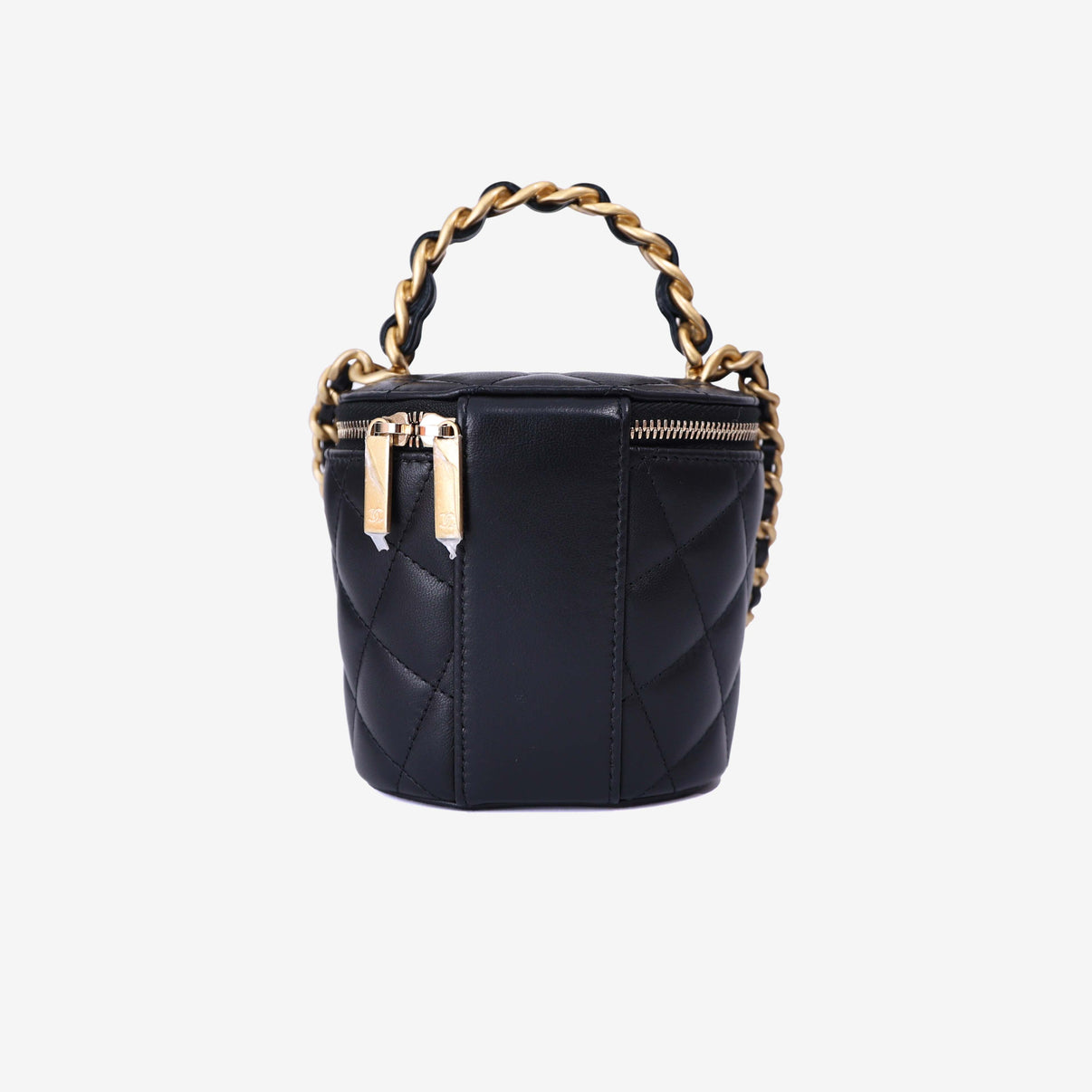 Chanel Bucket Bag in Black Calfskin Leather with Gold Hardware back view