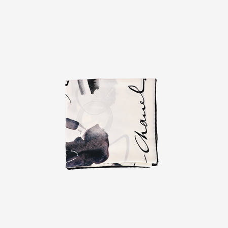 Chanel Coco Mademoiselle Silk Scarf in White and Black Silk