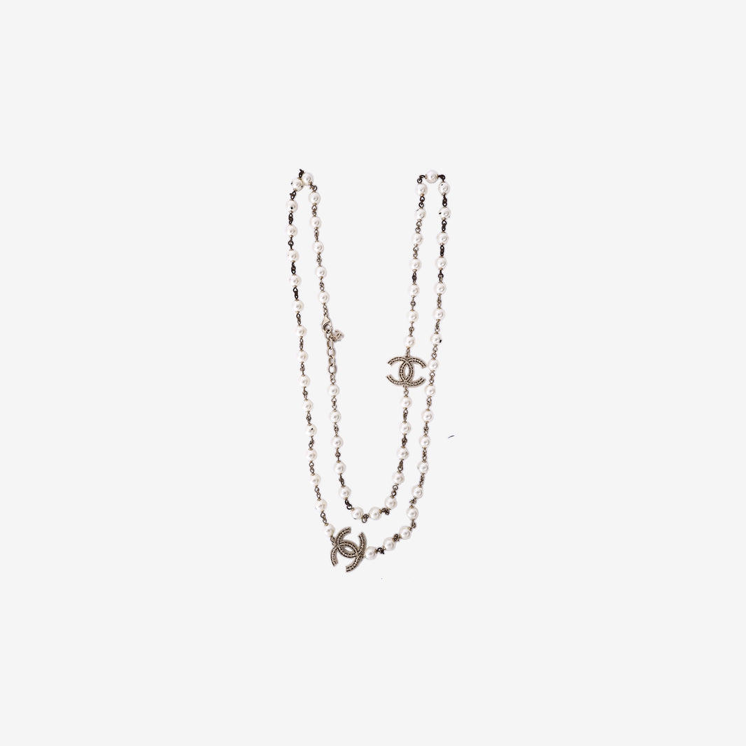 Chanel Long Faux Pearl Necklace with Gold-Tone Hardware
