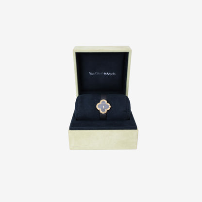 Van Cleef & Arpels Alhambra Watch in Black Leather and 18K Yellow Gold front view