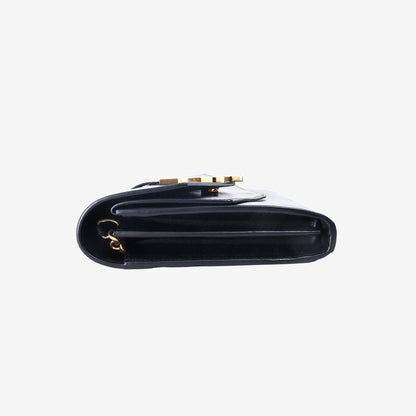 Saint Laurent Monogram Sulpice Chain Wallet in Black Calfskin Leather with Gold Hardware