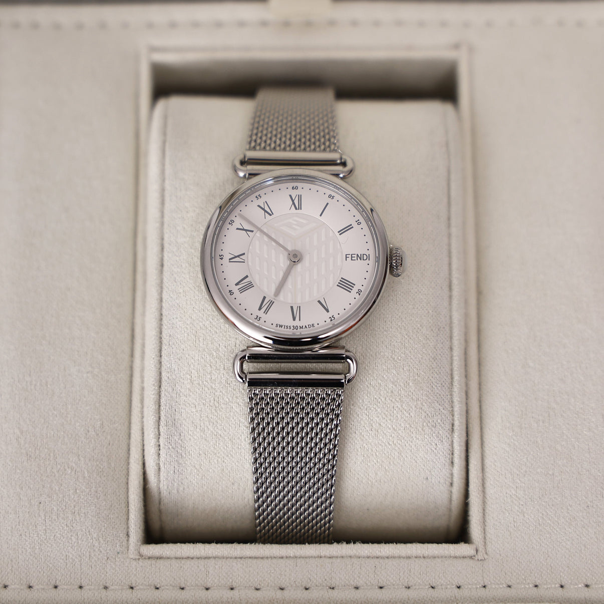 Fendi Palazzo Watch in Silver Stainless Steel with Mother-of-Pearl Dial detail view