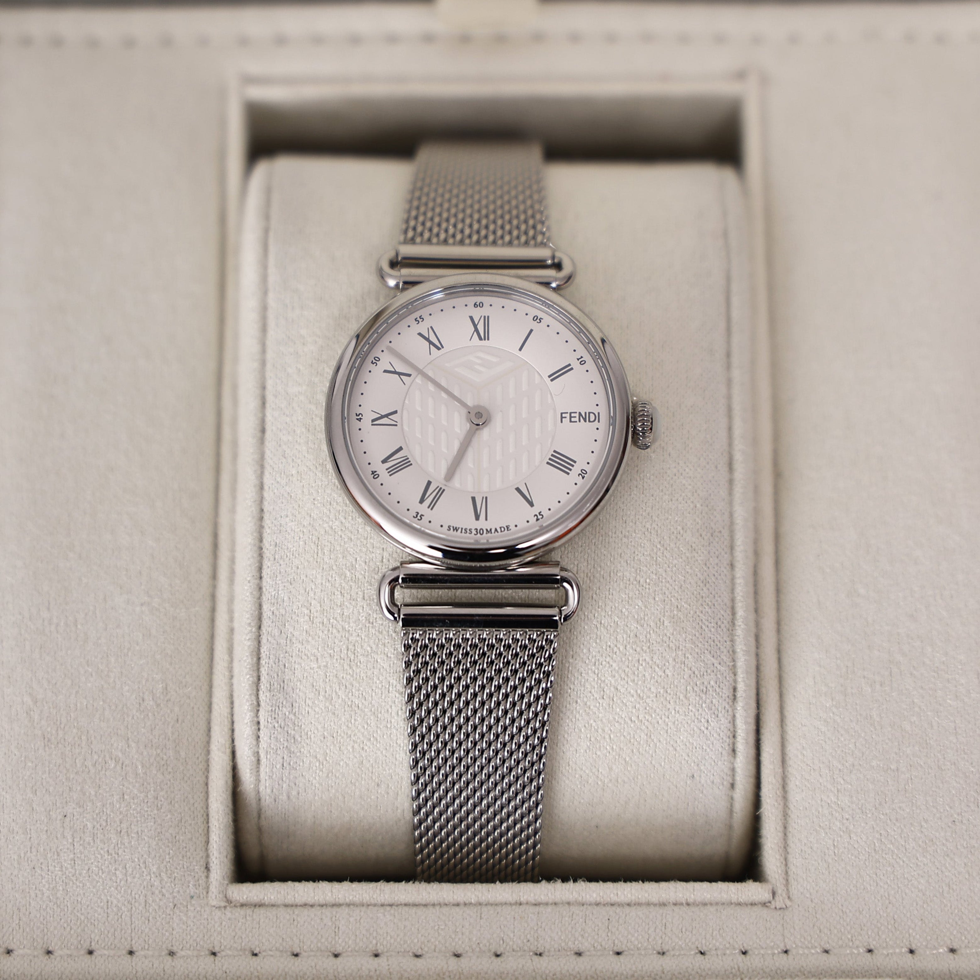 Fendi Palazzo Watch in Silver Stainless Steel with Mother-of-Pearl Dial detail view