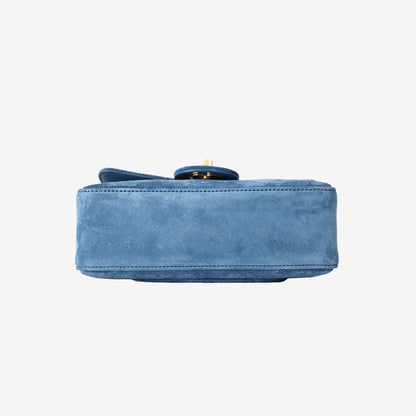 Chanel 26B Mini “Souplissimo” Flap Bag in Blue Suede with Gold Hardware
