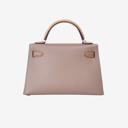 Hermès Mini Kelly 20 Etoupe/Alezan/Biscuit Epsom Leather with Palladium Hardware back view