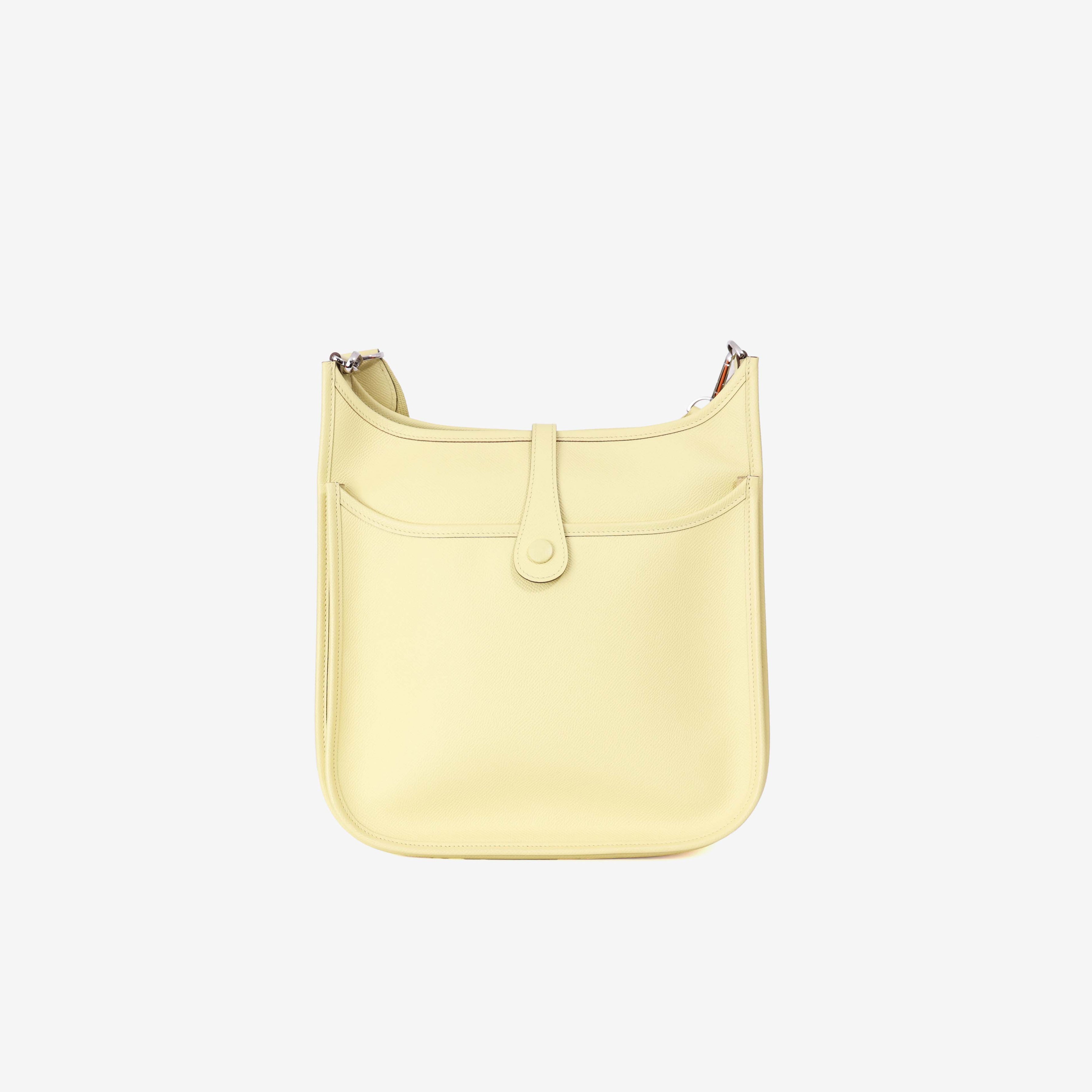 Hermès Evelyne 29 in Jaune Poussin Epsom Leather with Palladium Hardware back view